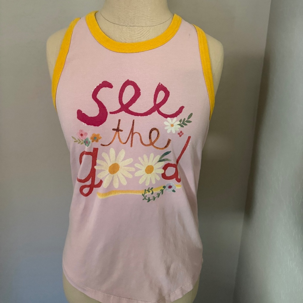 Natural Life Pink Ringer "See The Good" Tank Top Size Large